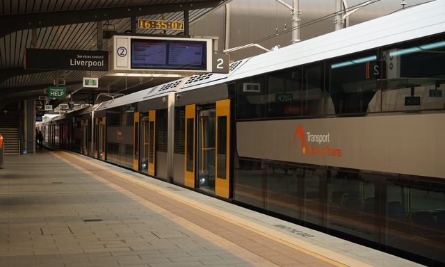 Sydney Trains train at Leppington station, T2 Leppington & Inner West line, Sydney Metro